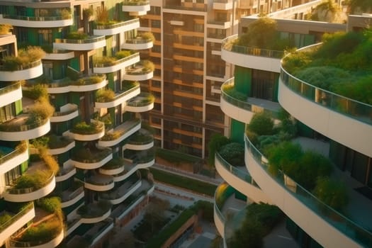 City green terrace. Urban modern garden. Generate Ai