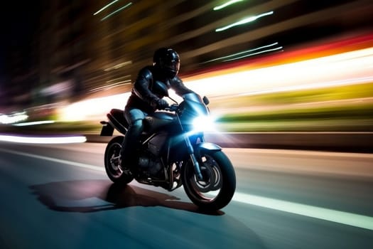 Motorcycle rides high speed. Speed street drive. Generate Ai