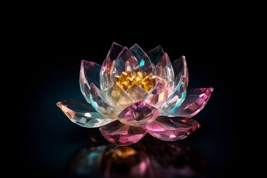 Mystical iced lotus. Mineral crystal. Generate Ai