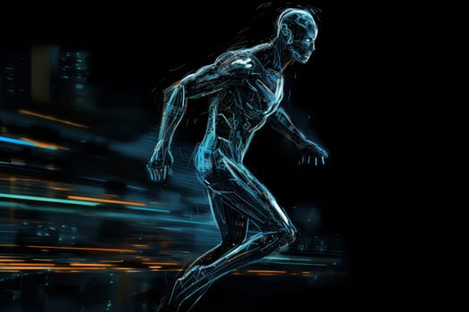 Futuristic robot running. Human tech. Generate Ai