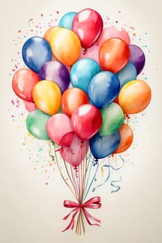Colored balloons drawn watercolor. AI generated