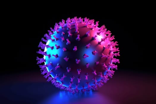 Virus ball in neon lights. Medicine disease. Generate Ai