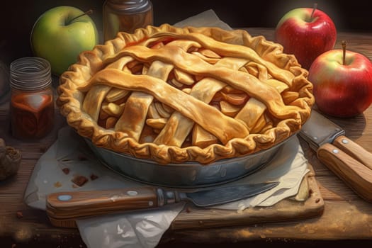 Apple pie food. Baked american pastry. Generate Ai