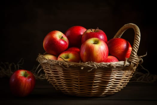 Red apple basket. Organic ripe. Generate Ai