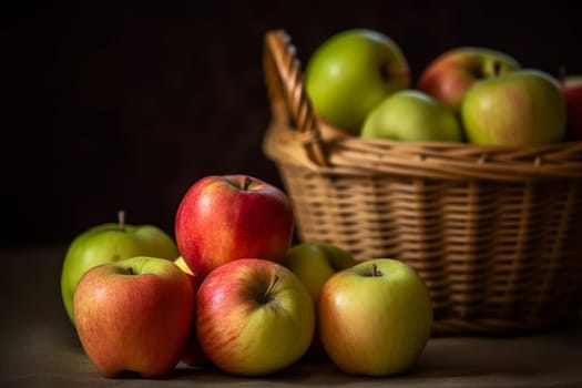 Farm apple basket. Harvest food. Generate Ai