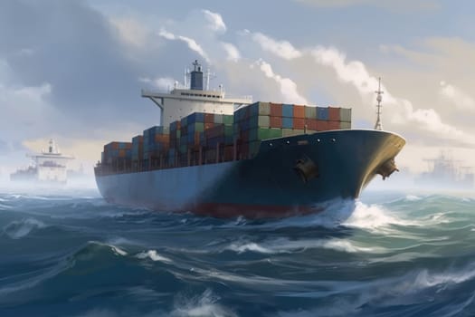 Ship with containers. Port ocean import. Generate Ai