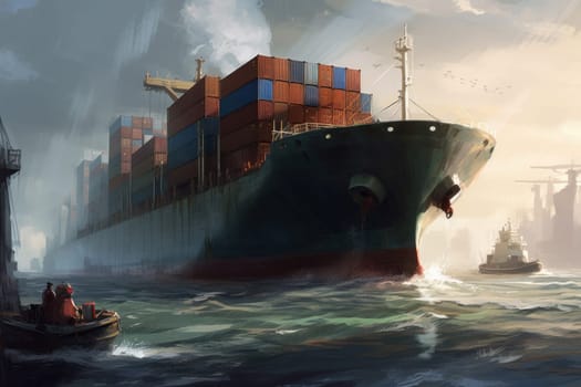 Transport cargo ship. Ocean container. Generate Ai