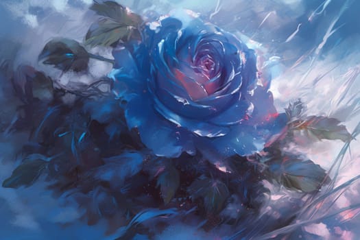 Winter blue rose in ice. Frozen plant. Generate Ai