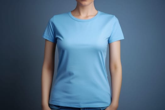 Blue tshirt mockup female. Casual body. Generate Ai