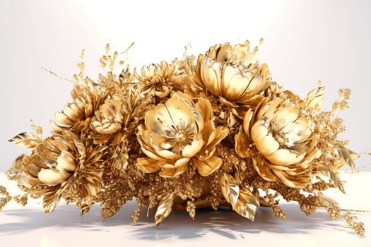 Gift of gorgeous bouquet of gold flowers. Nature golden. Generate Ai