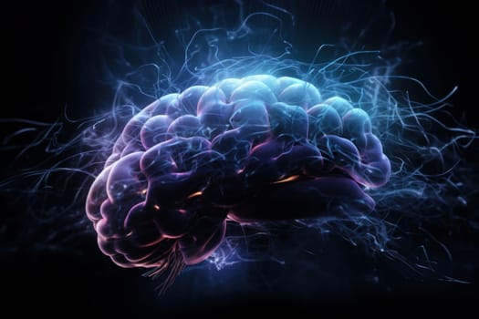 Brain creates futuristic reality. Digital science. Generate Ai