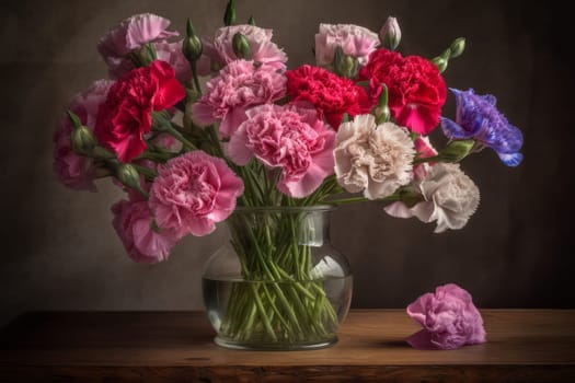 Colorful carnations vase. Summer blossom. Generate Ai