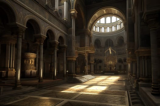 Cathedral interior old. Europe city. Generate Ai