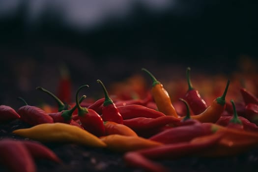 Chili peppers cinematic view. Spicy mexican. Generate Ai