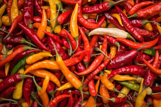 Chili peppers top view background. Spice mexico. Generate Ai