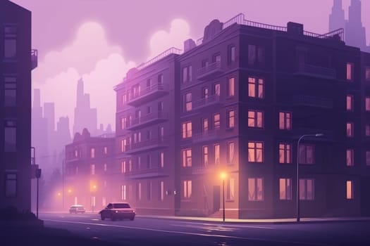 Urban purple night. Modern cityscape. Generate Ai