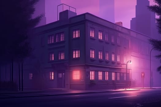 City purple night. Architecture urban city. Generate Ai