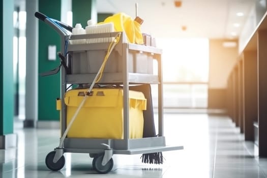 Office cleaning tool cart. Mop bucket. Generate Ai