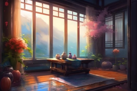 Cozy place for meditation. Asia culture. Generate Ai