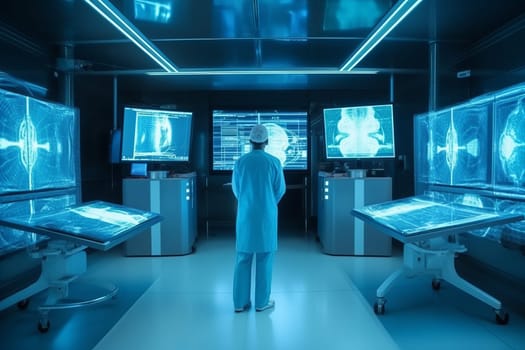 Doctor working in hospital. Worker room. Fictional person. Generate Ai