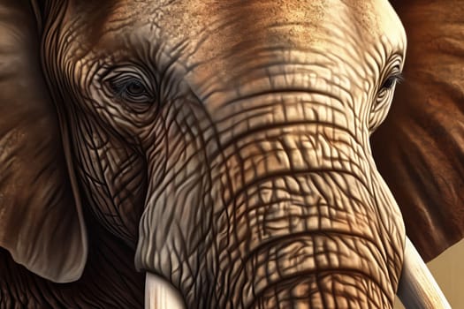 Elephant head closeup. African nature. Generate AI