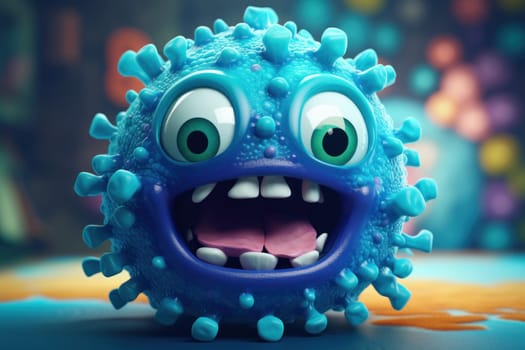 Blue virus character. Bug infection. Generate Ai