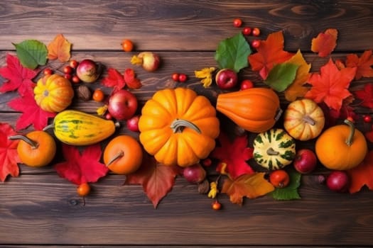 Pumpkin festive autumn decor. Festive wood. Generate Ai