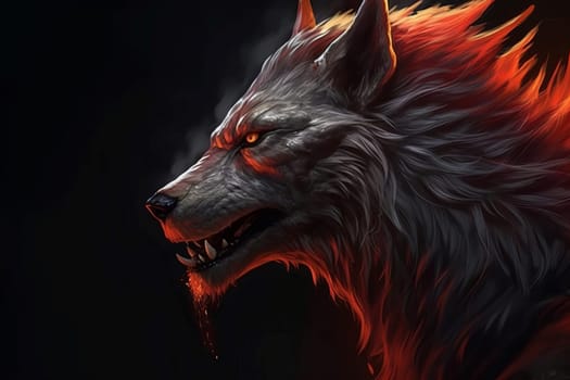 Fiery wolf fantasy. Fire animal. Generate Ai