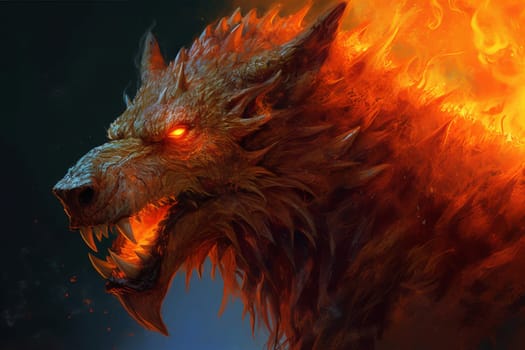 Fire angry wolf. Flame scary. Generate Ai