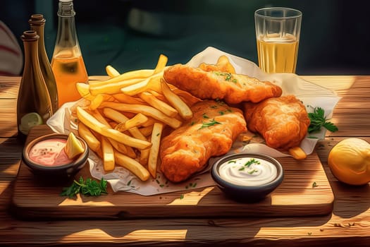 Fish chips food. Traditional french food. Generate Ai