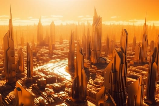 Futuristic tech city. Space render architecture. Generate Ai