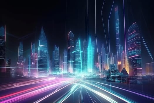 Futuristic cityscape. Digital light modern. Generate Ai