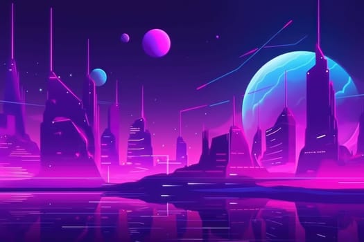 Futuristic neon city. Cyber neon urban. Generate Ai