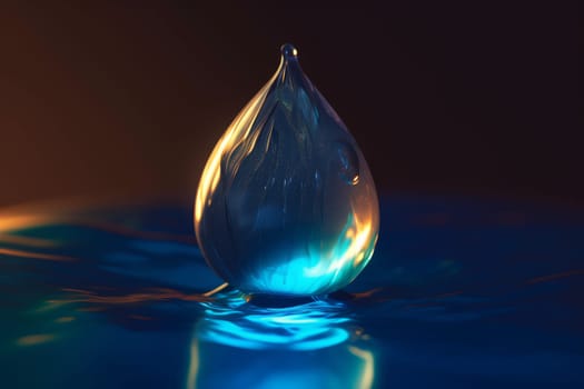 Glowing water drop. Texture liquid. Generate Ai
