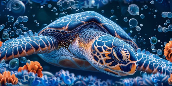 Sea turtle with ocean waves in the style of boho - seamless pattern. Environmental Protection.