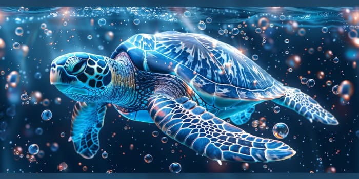 Sea turtle with ocean waves in the style of boho - seamless pattern. Environmental Protection.