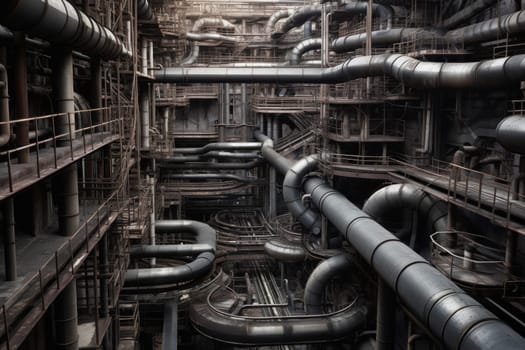 Large scale pipe room factory. Energy power. Generate Ai