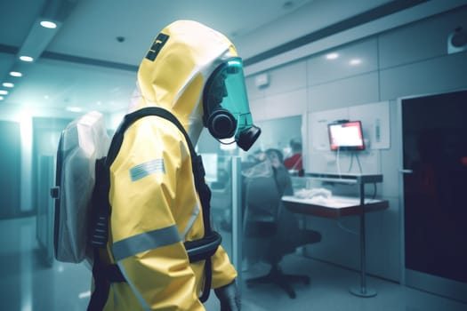 Paramedic in yellow suit. Care people. Fictional person. Generate Ai