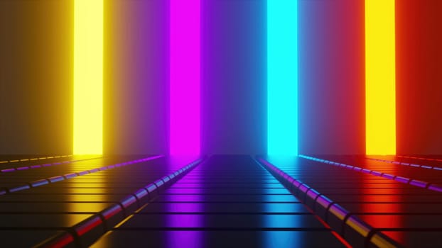 Black grid cubes with neon lines. Computer generated 3d render