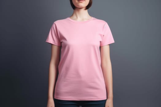 Pink tshirt mockup female. Female model. Generate Ai