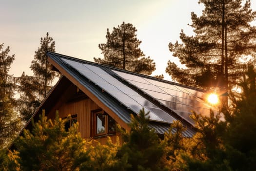 Solar panel house. Eco energy. Generate Ai