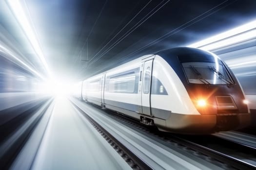 Super modern speed city train. Metro motion. Generate Ai