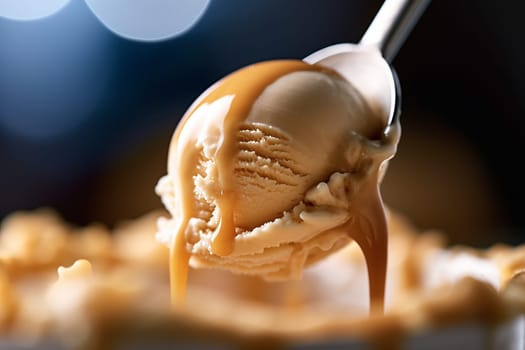 Close-up of a scoop of creamy caramel ice cream