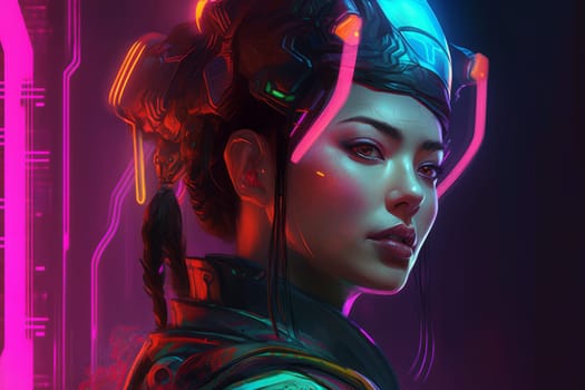 Futuristic neon can woman. Glow style. Fictional person. Generate Ai
