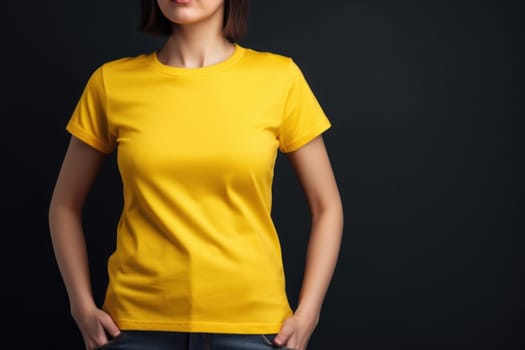 Yellow tshirt mockup female. Fashion fabric. Generate Ai