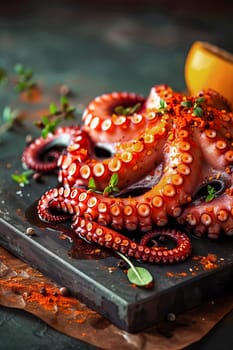 Octopus cooked with spicy sauce.