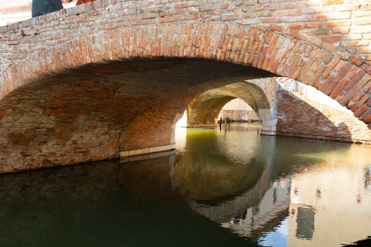 Comacchio, Italy. February 25, 2024.  view of the Bridge of Sbirri in the town center