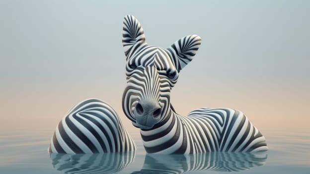 A zebra is floating in the water with its head sticking out