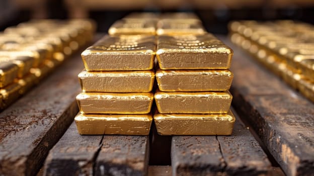 A pile of gold bars stacked on top of each other