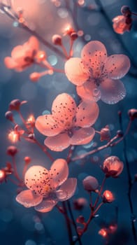 A close up of a bunch of pink flowers with water droplets